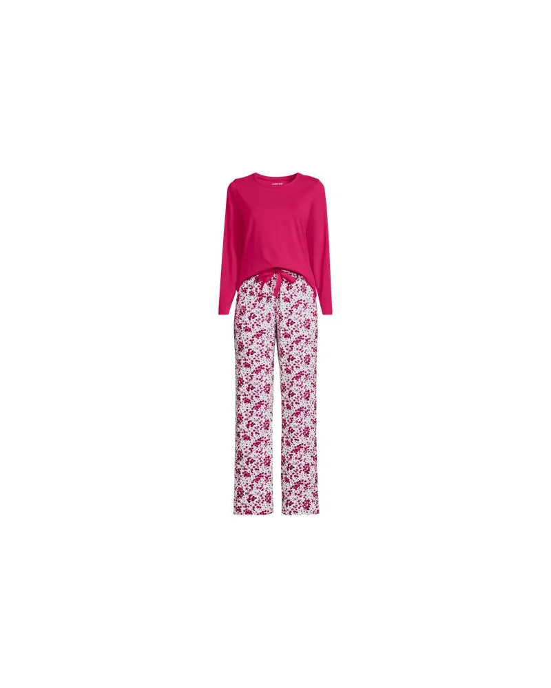 Lands' End Gemustertes Pyjama-Set aus Baumwoll-Jersey, Damen, Größe plus, Pink, Elasthan/Baumwoll-Mischung, by Pink