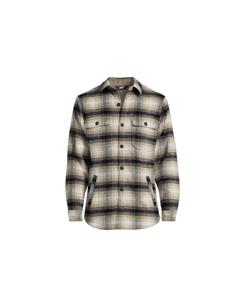 Lands' End Hemdjacke aus gebürstetem Flanell und Stepp, Herren, Größe:48-50 regular, Schwarz, Woll-Mischung/Polyester-Mischung, by Schwarz