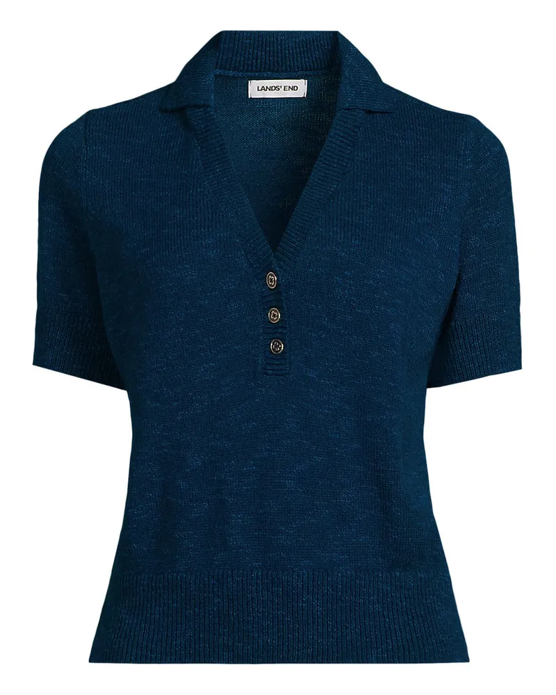 Lands' End Polopullover mit kurzen Ärmeln, Damen, Größe regular, Blau, Polyacryl/Baumwoll-Mischung, by Blau