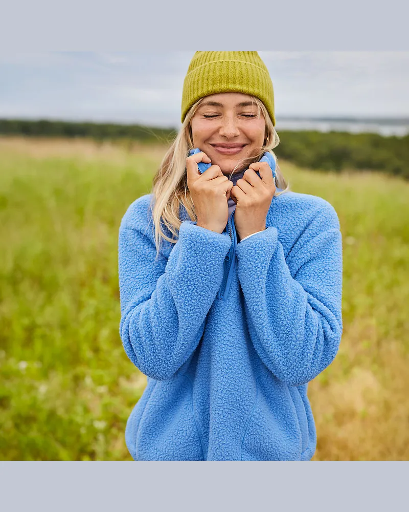 Lands' End Teddy-Pullover mit Reißverschluss, Damen, Größe petite, Blau, Polyester, by Blau