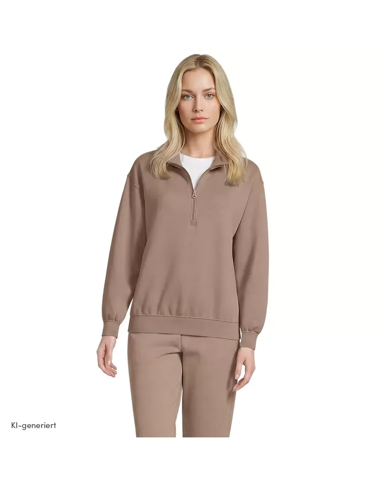 Lands' End Serious Sweats Pullover mit Reißverschluss, Damen, Größe regular, Braun, Baumwoll-Mischung/Polyester-Mischung, by Braun