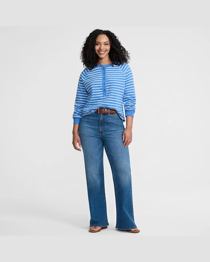 Lands' End Soft Denim Schlagjeans High Waist, Damen, Größe regular, Blau, Elasthan/Baumwoll-Mischung, by Blau
