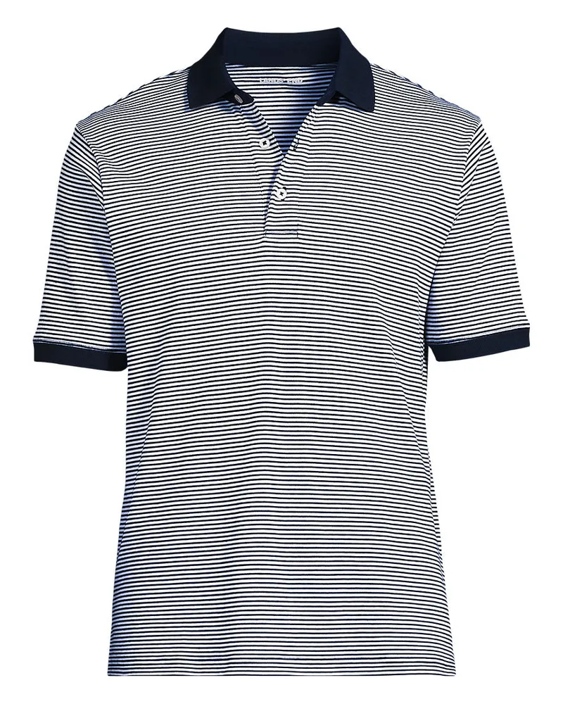 Lands' End Supima Kurzarm-Polo, Classic Fit, Herren, Größe regular, Blau, Baumwolle, by Blau