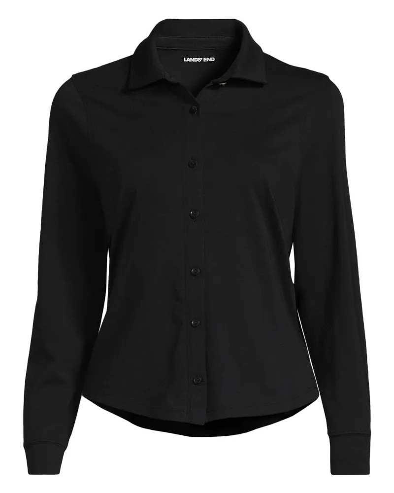Lands' End Langärmelige Supima-Jerseybluse, Damen, Größe regular, Schwarz, Baumwolle, by Schwarz