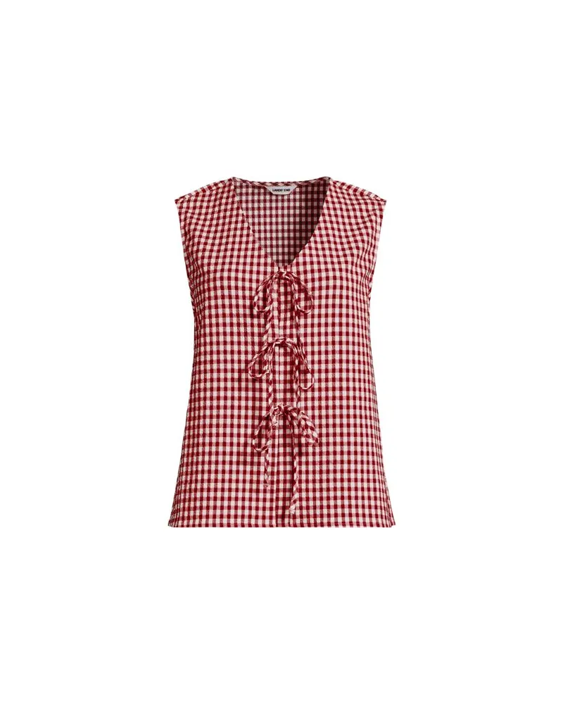 Lands' End Ärmelloses Gingham-Top mit Schnürung, Damen, Größe regular, Rot, Baumwolle/Polyester/Baumwoll-Mischung, by Rot