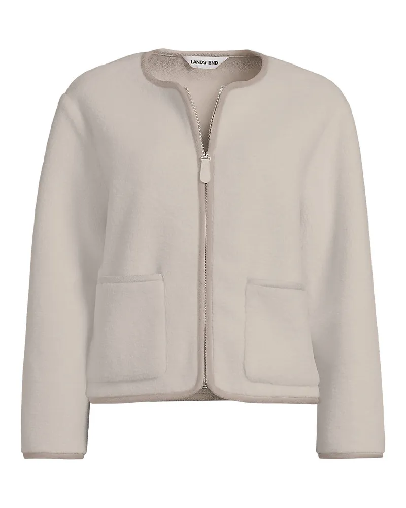 Lands' End Kragenlose Sherpa-Fleecejacke, Damen, Größe regular, Weiß, Polyester/Polyester-Mischung, by Weiß