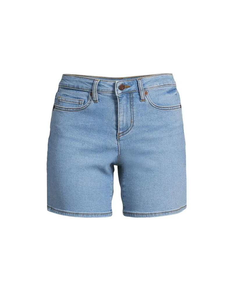 Lands' End Recover Jeansshorts Mid Waist 18 cm, Damen, Größe regular, Blau, Elasthan/Baumwoll-Mischung/Polyester-Mischung, by Blau