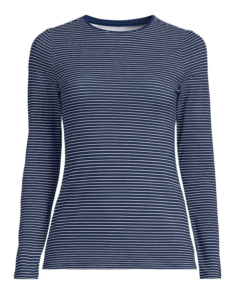 Lands' End Shirt aus Baumwolle/Modal-Mix mit Rundausschnitt, Damen, Größe petite, Blau, Baumwolle Modal, by Blau