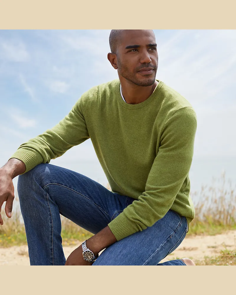 Lands' End Kaschmirpullover mit rundem Ausschnitt, Herren, Größe regular, Grün, Kaschmir, by Grün
