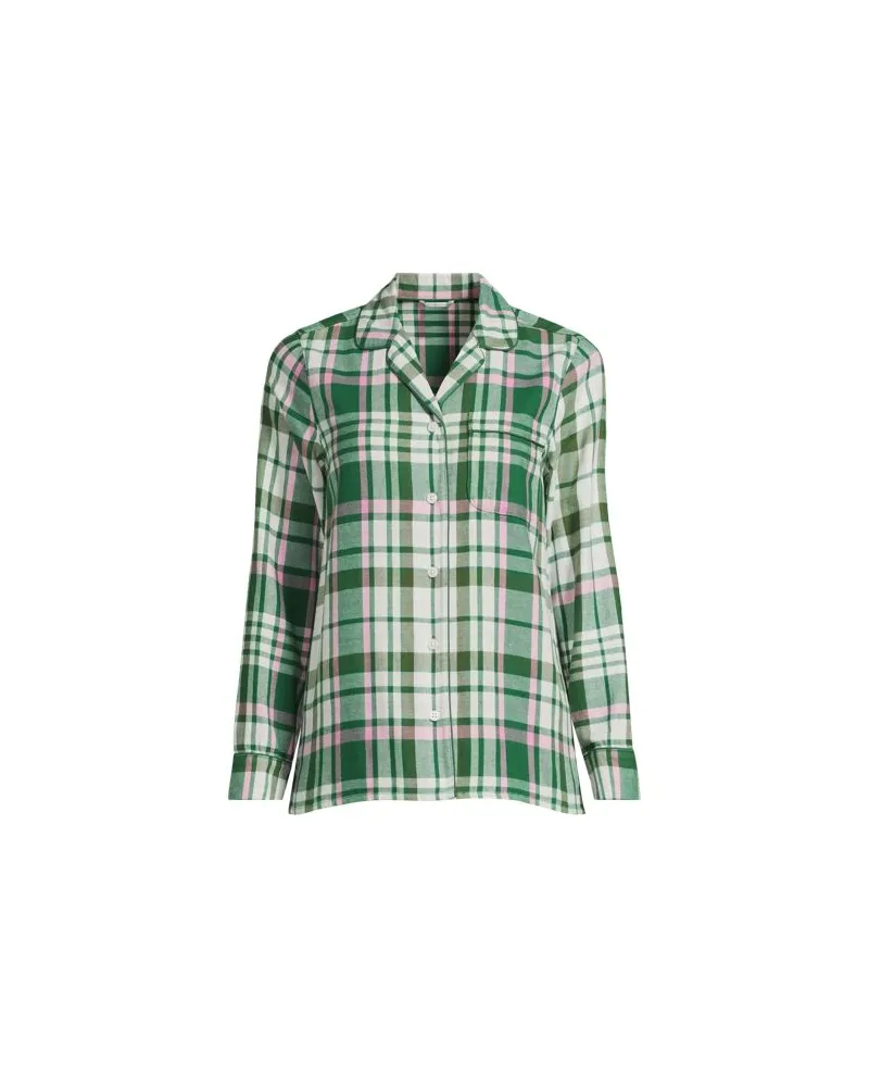 Lands' End Gemustertes Flanell-Pyjamahemd in Petitegröße, Damen, Größe:40-42 petite, Grün, Baumwolle, by Grün