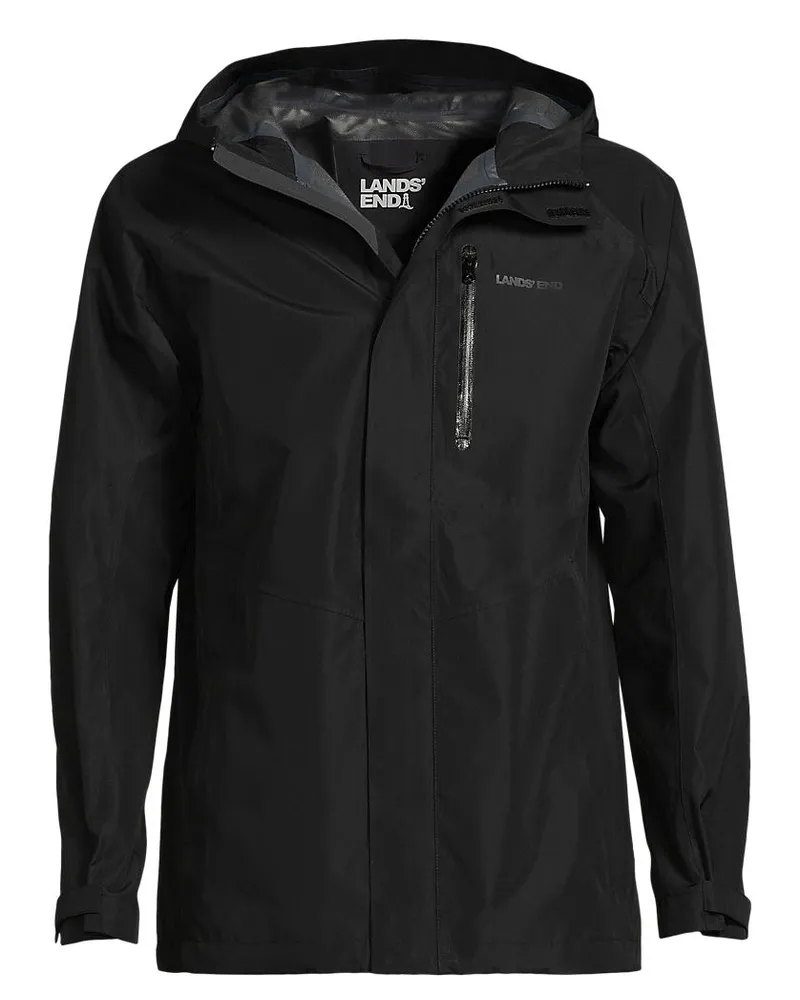 Lands' End Verstaubare wasserdichte Regenjacke, Herren, Größe regular, Schwarz, Polyester, by Schwarz