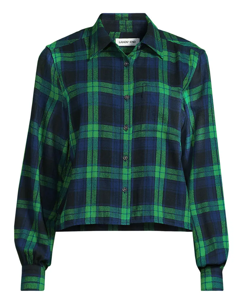 Lands' End VerkÃ¼rzte Flanellbluse, Damen, GrÃ¶ÃŸe plus, GrÃ¼n, Baumwolle, by Grã¼n