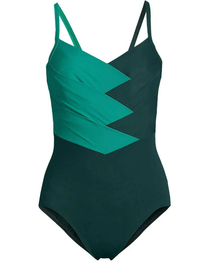 Lands' End Shape-Badeanzug SLENDER mit Webdetail, Damen, Größe plus, Grün, Elasthan/Nylon-Mischung, by Grün