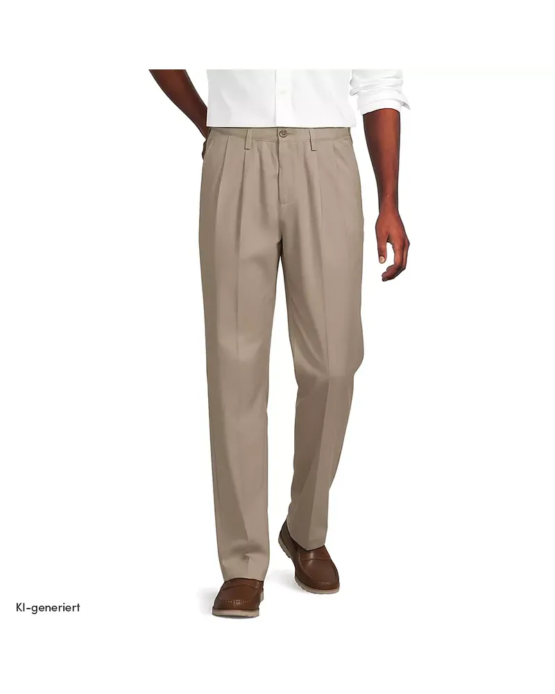 Lands' End CLASSIC COMFORT. Bügelleichte Chino mit Bundfalten, Herren, Größe regular, Beige, Baumwolle, by Beige