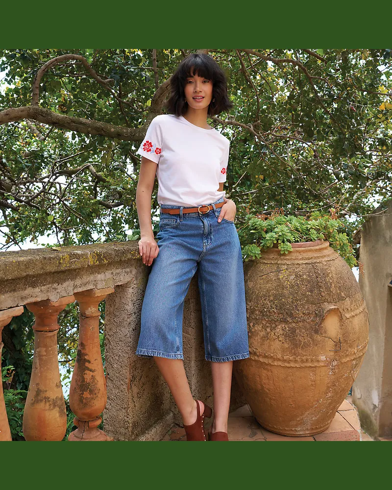 Lands' End Soft Comfort Jeans-Culotte im Leinenmix, Damen, Größe regular, Blau, Baumwolle/Leinen/Lyocell (Viskose), by Blau