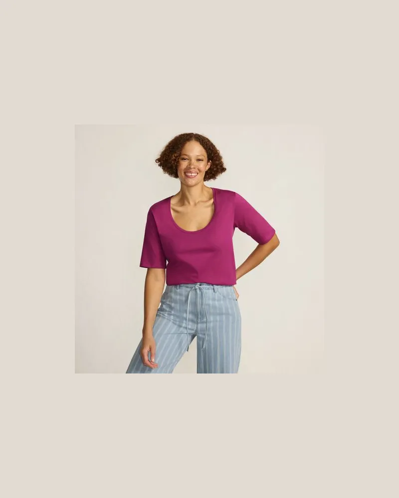 Lands' End Supima® Rundhalsshirt, Damen, Größe regular, Pink, Baumwolle, by Pink