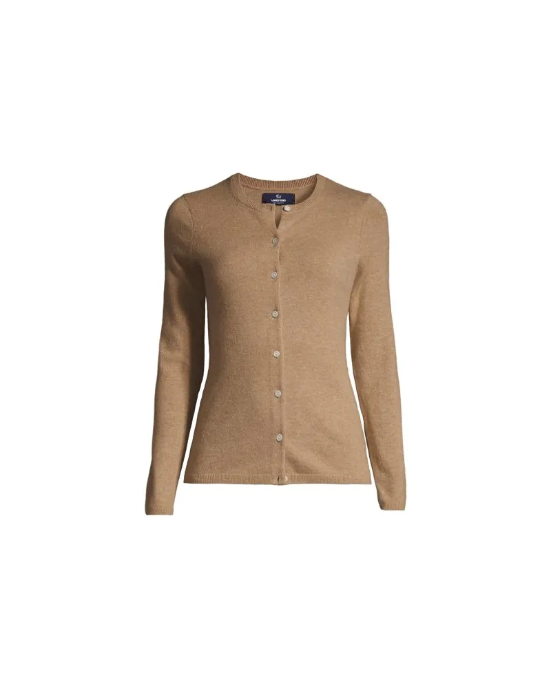 Lands' End Kaschmir-Cardigan mit rundem Ausschnitt, Damen, Größe plus, Braun, Kaschmir, by Braun