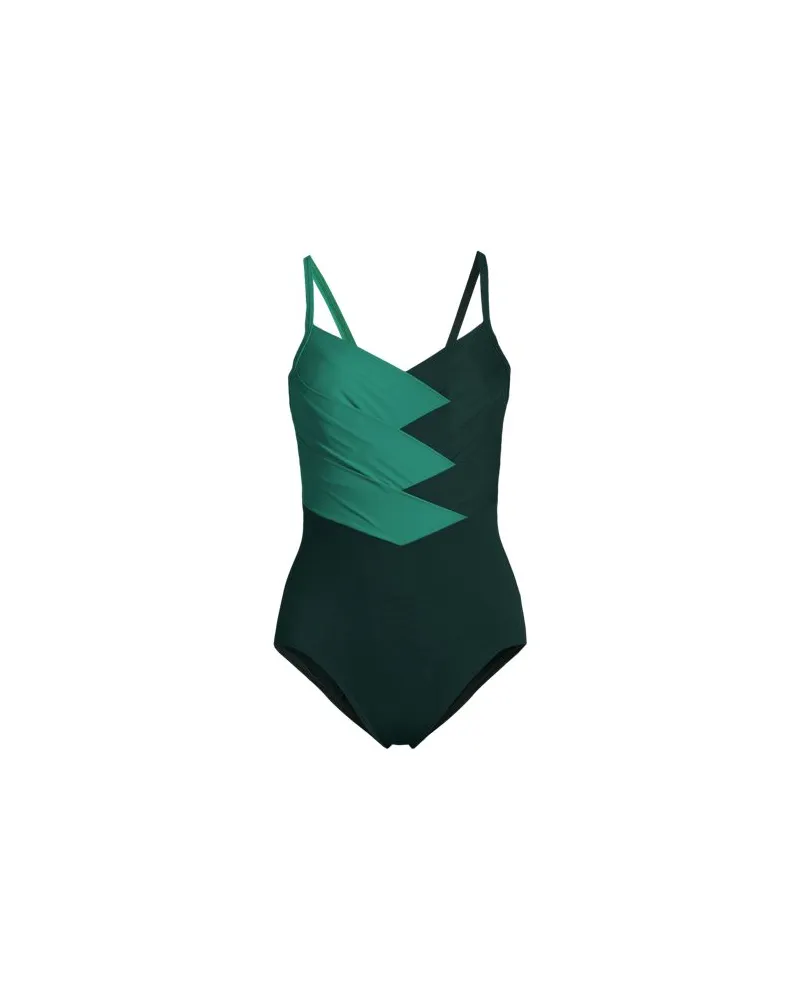 Lands' End Shape-Badeanzug SLENDER mit Webdetail, Damen, Größe plus, Grün, Elasthan/Nylon-Mischung, by Grün