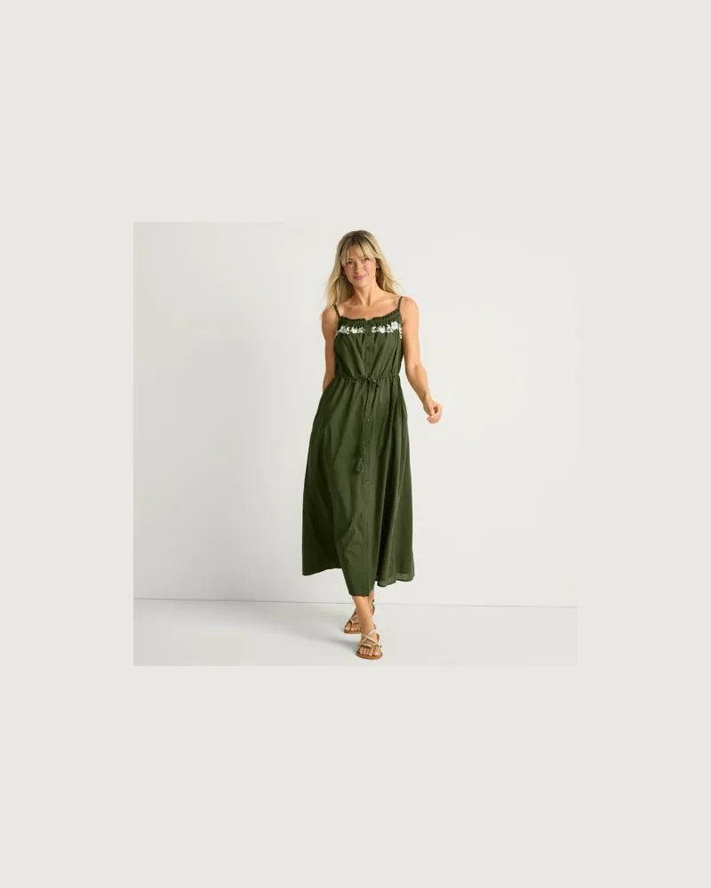 Lands' End Besticktes Baumwollkleid, Damen, Größe regular, Grün, Baumwolle, by Grün
