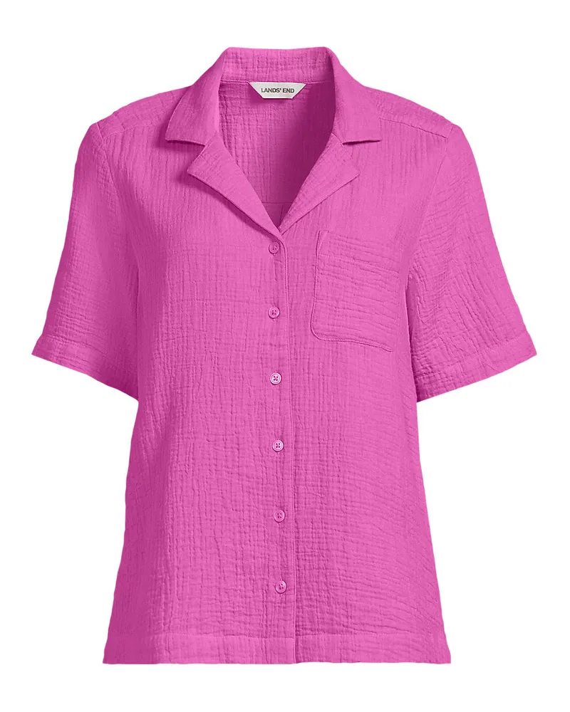 Lands' End Kurzärmelige Musselin-Bluse, Damen, Größe plus, Pink, Baumwolle, by Pink