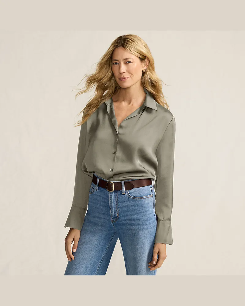 Lands' End Satinbluse, Damen, Größe regular, Grün, Polyester, by Grün
