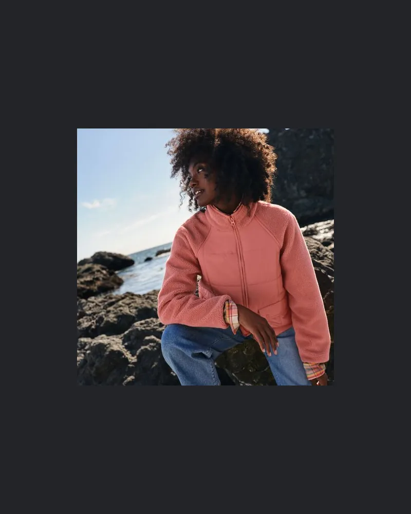 Lands' End Steppjacke mit Teddy-Ärmeln, Damen, Größe:40-42 regular, Rot, Polyester, by Rot
