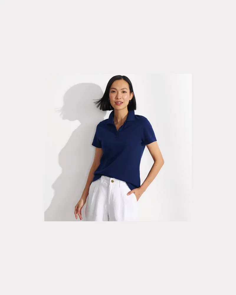 Lands' End Supima-Poloshirt, Damen, Größe regular, Blau, Baumwolle, by Blau