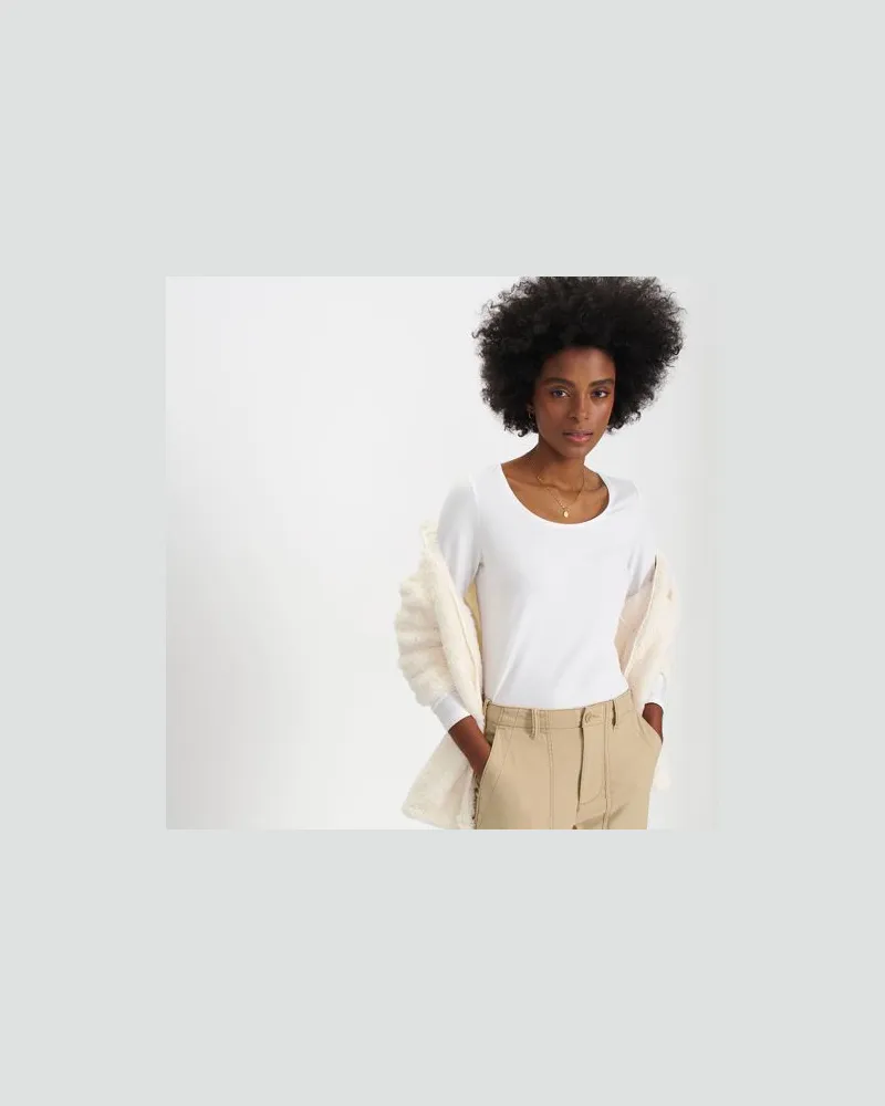 Lands' End Baumwolle/Modal-Shirt mit Ballett-Ausschnitt, Damen, Größe:40-42 regular, Weiß, Baumwolle Modal, by Weiß