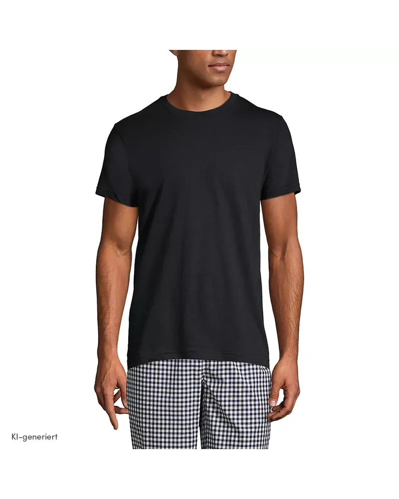 Lands' End Kurzarm-Shirt mit Rundhalsausschnitt (3er-Set), Herren, Größe regular, Schwarz, Baumwolle, by Schwarz