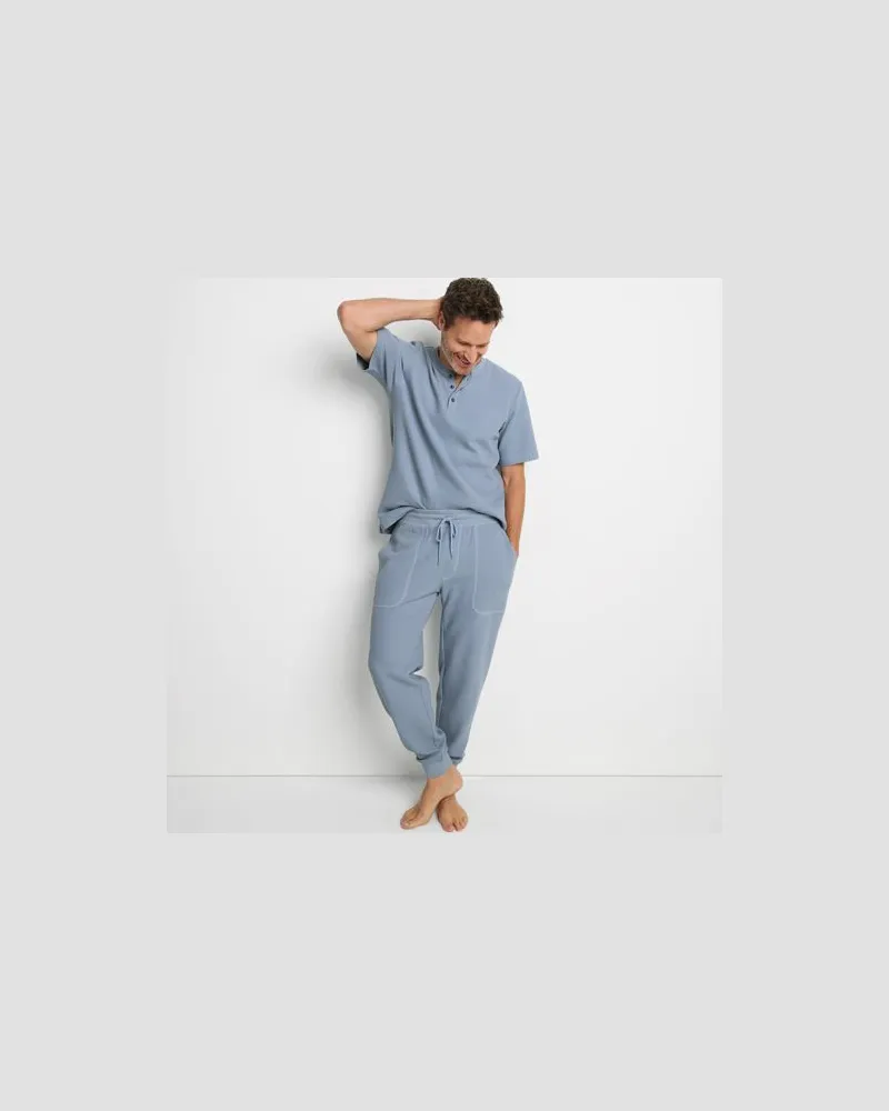 Lands' End Pyjamahose mit Waffelstruktur, Herren, Größe:44-46 regular, Blau, Baumwolle/Elasthan, by Blau