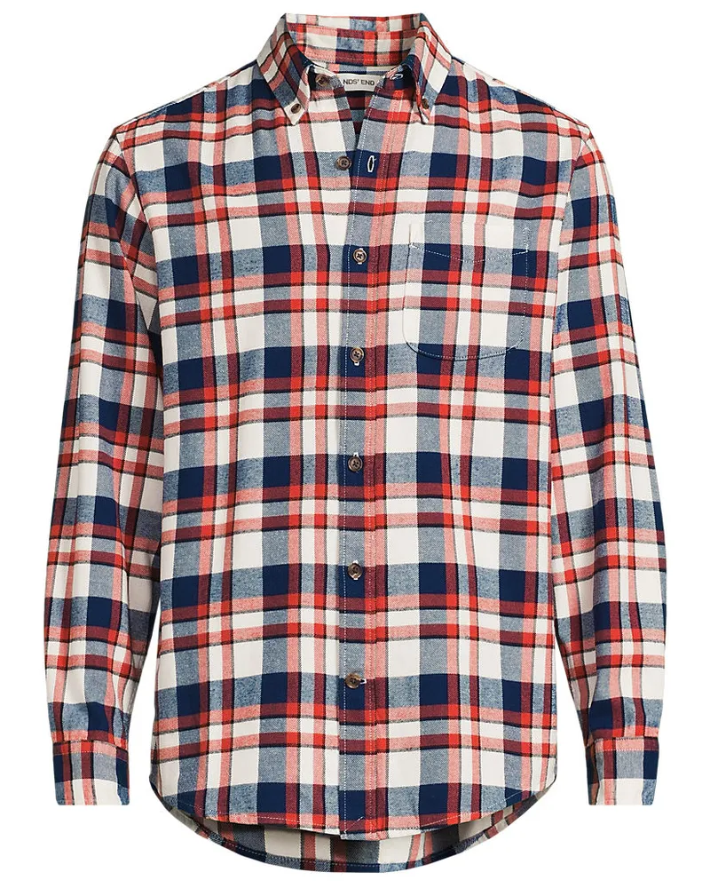 Lands' End Flanellhemd Flagship, Classic Fit, Herren, Größe regular, Blau, Baumwolle/Baumwoll-Mischung/Polyester-Mischung, by Blau