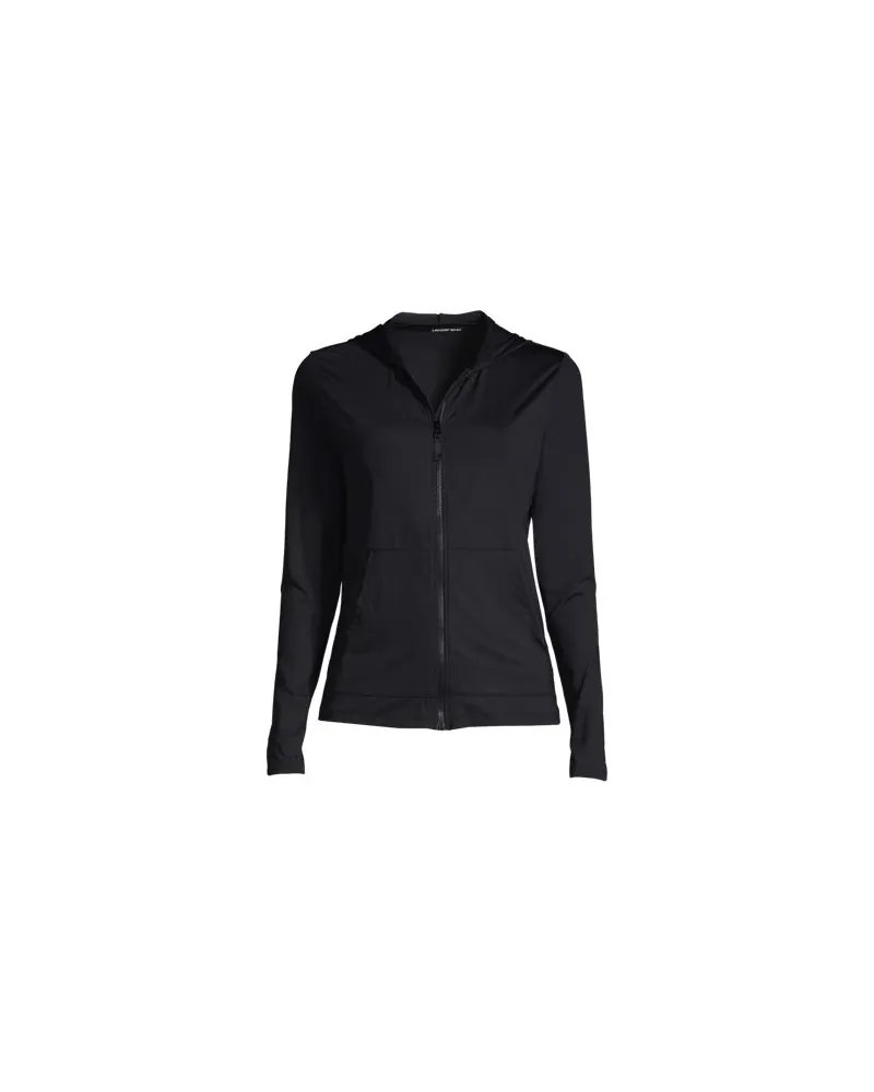 Lands' End Langarm-Badeshirt mit Kapuze und UV-Schutz, Damen, Größe plus, Schwarz, Nylon-Mischung, by Schwarz