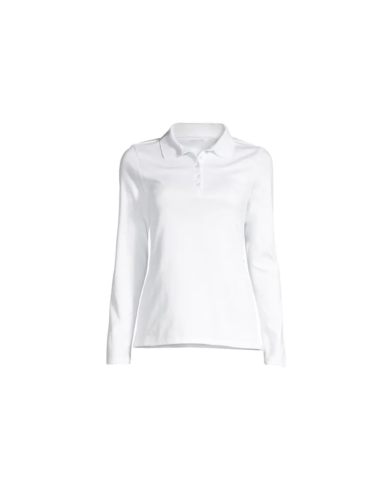 Lands' End Supima-Poloshirt mit langen Ärmeln, Damen, Größe plus, Weiß, Baumwolle, by Weiß