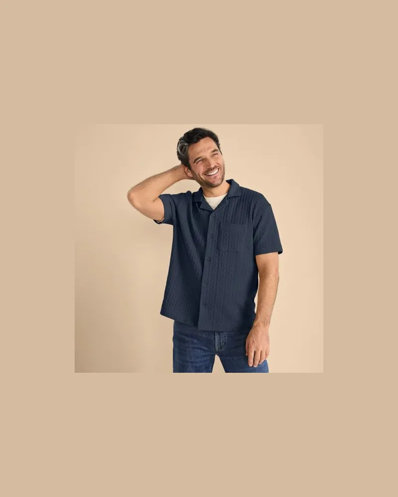 Lands' End Struktur-Jerseyshirt, Herren, Größe:60 regular, Blau, Elasthan/Baumwoll-Mischung/Polyester-Mischung, by Blau