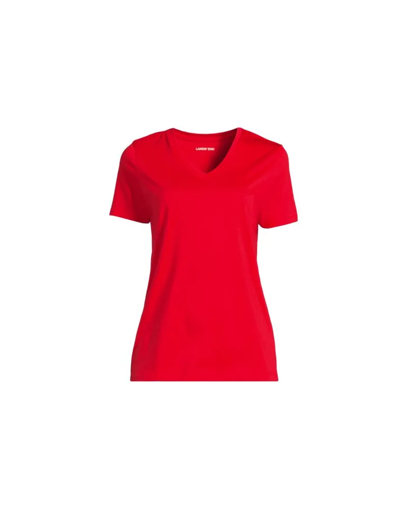 Lands' End Supima Kurzarm-Shirt mit V-Ausschnitt, Damen, Größe plus, Rot, Baumwolle, by Rot