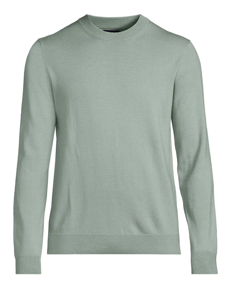 Lands' End Merino-Pullover mit Rundhals, Herren, Größe regular, Grün, Wolle, by Grün