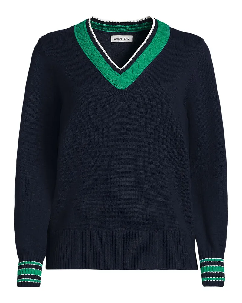 Lands' End Tennispullover DRIFTER mit V-Ausschnitt, Damen, Größe regular, Grün, Baumwolle, by Grün