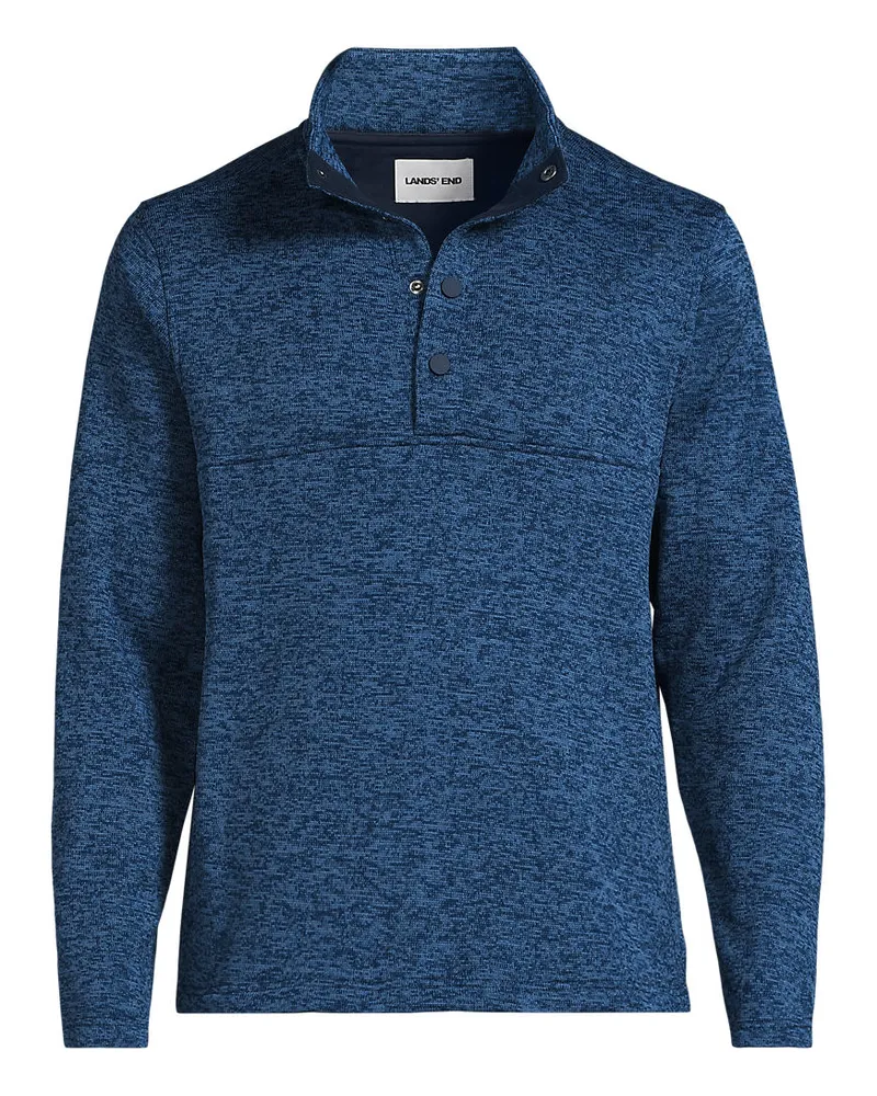 Lands' End Strickfleece-Pullover mit Druckknopfleiste, Herren, Größe regular, Blau, Polyester, by Blau