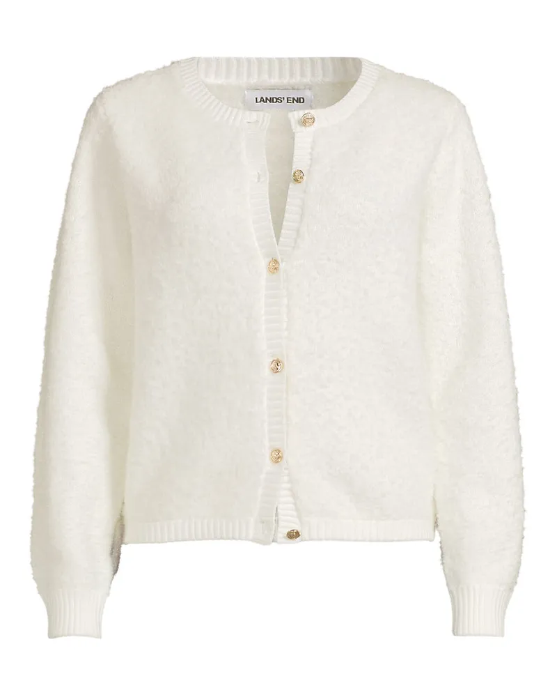 Lands' End Bouclé-Cardigan mit goldfarbenen Knöpfen, Damen, Größe petite, Weiß, Wolle/Polyester/Polyacryl, by Weiß