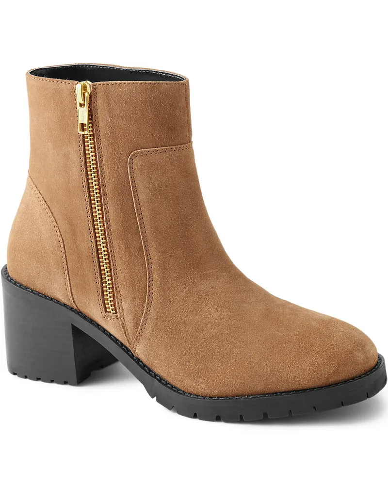 Lands' End Veloursleder-Stiefeletten mit Absatz, Damen, Größe regular, Braun, Leder/Rauleder, by Braun