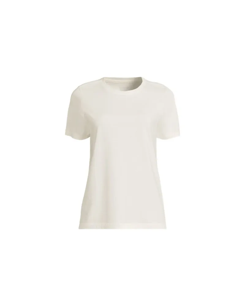 Lands' End Supima Kurzarm-Shirt mit rundem Ausschnitt, Damen, Größe:32-34 petite, Weiß, Baumwolle, by Weiß