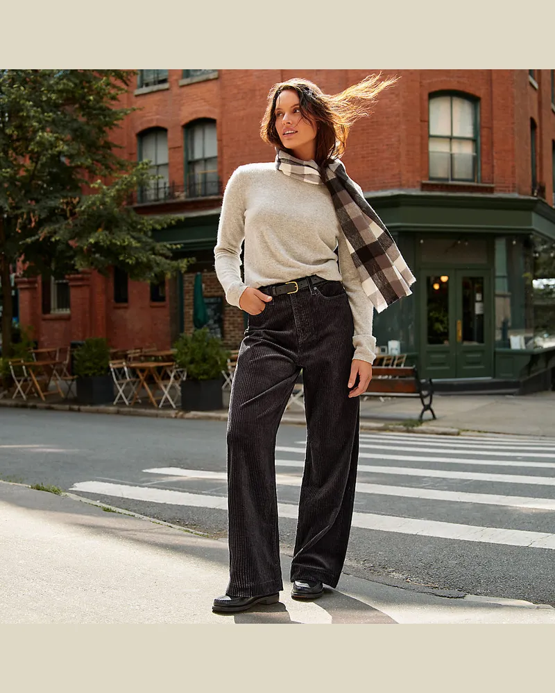 Lands' End Breitcord-Hose High Waist mit weitem Bein, Damen, Größe petite, Schwarz, Baumwoll-Mischung, by Schwarz