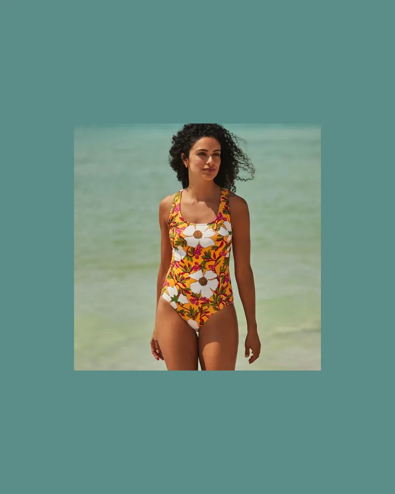 Lands' End Komfort-Badeanzug mit gekreuzten Trägern, hohes Bein, Damen, Größe regular, Orange, Nylon-Mischung, by Orange