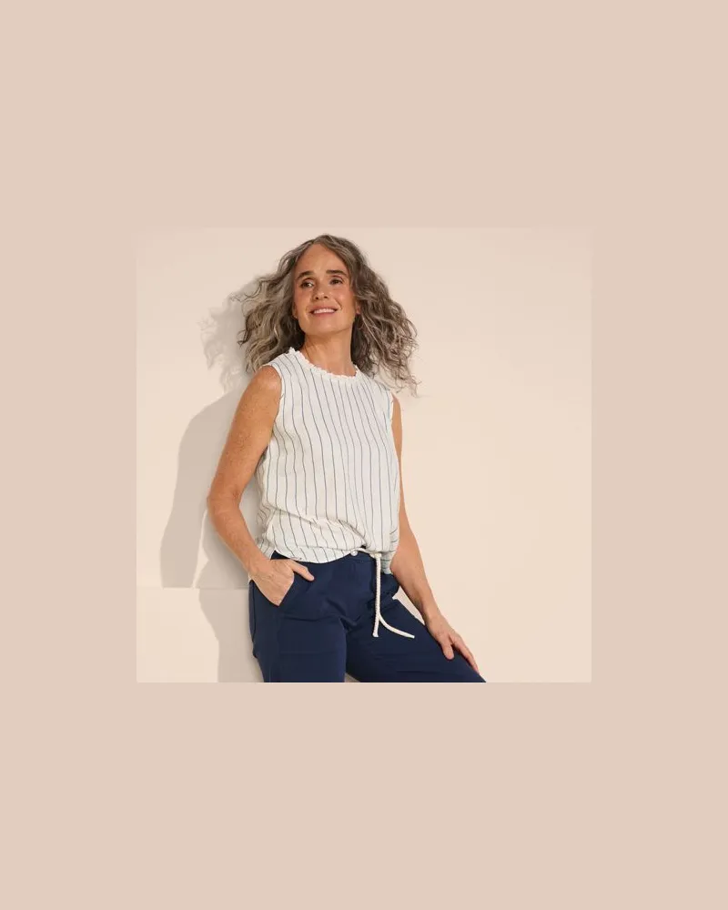 Lands' End Ärmelloses Top im Leinenmix, Damen, Größe regular, Weiß, Leinen/Viskose, by Weiß