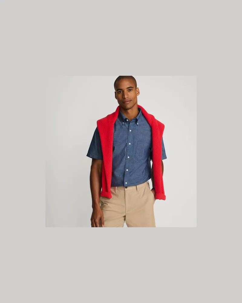 Lands' End Chambray-Kurzarmhemd, Classic Fit, Herren, Größe:56-58 regular, Blau, Baumwolle, by Blau
