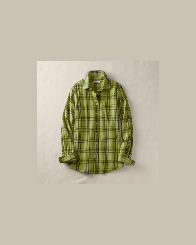 Lands' End Boyfriend-Bluse aus Flanell, Damen, Größe plus, Grün, Baumwolle, by Grün