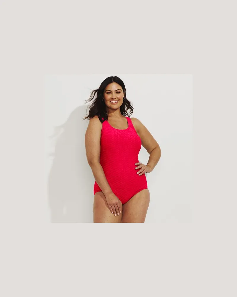 Lands' End Jacquard Komfort-Badeanzug, Damen, Größe plus, Rot, Elasthan/Nylon-Mischung, by Rot