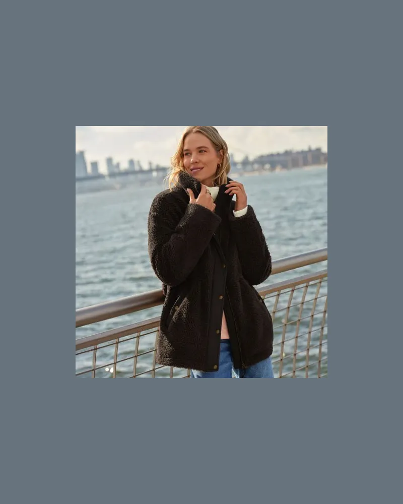 Lands' End Gefütterte Teddyjacke, Damen, Größe:44-46 regular, Braun, Polyester, by Braun
