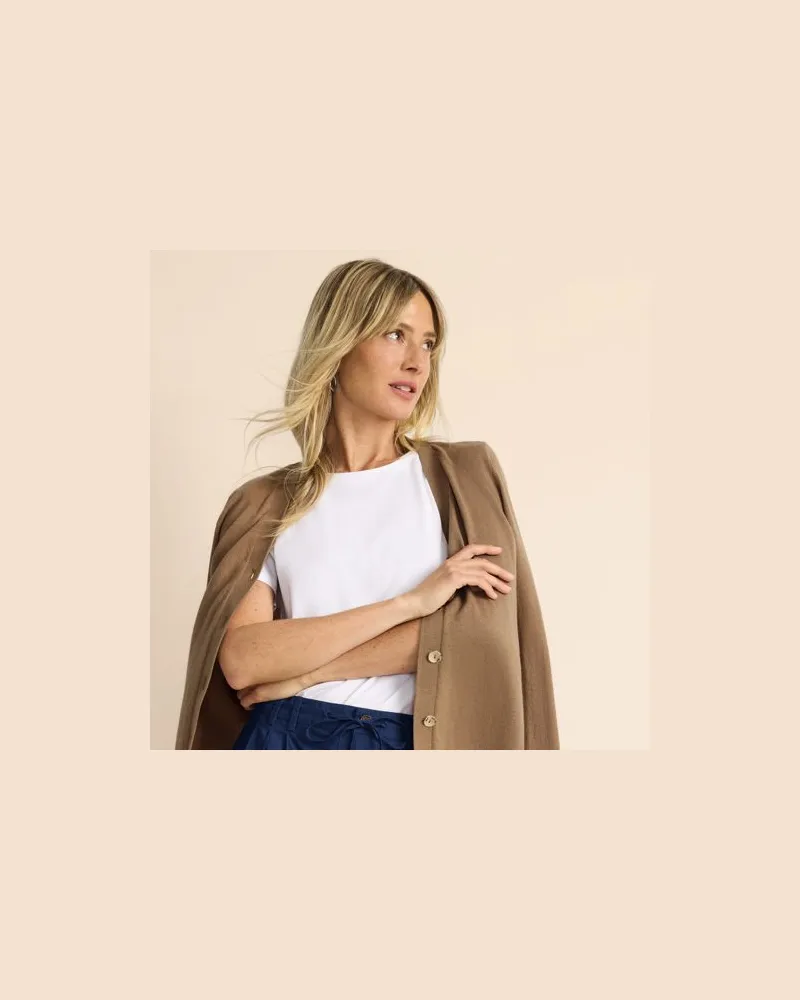 Lands' End Supima T-Shirt mit Rundhalsausschnitt, Damen, Größe:44-46 petite, Weiß, Baumwolle, by Weiß