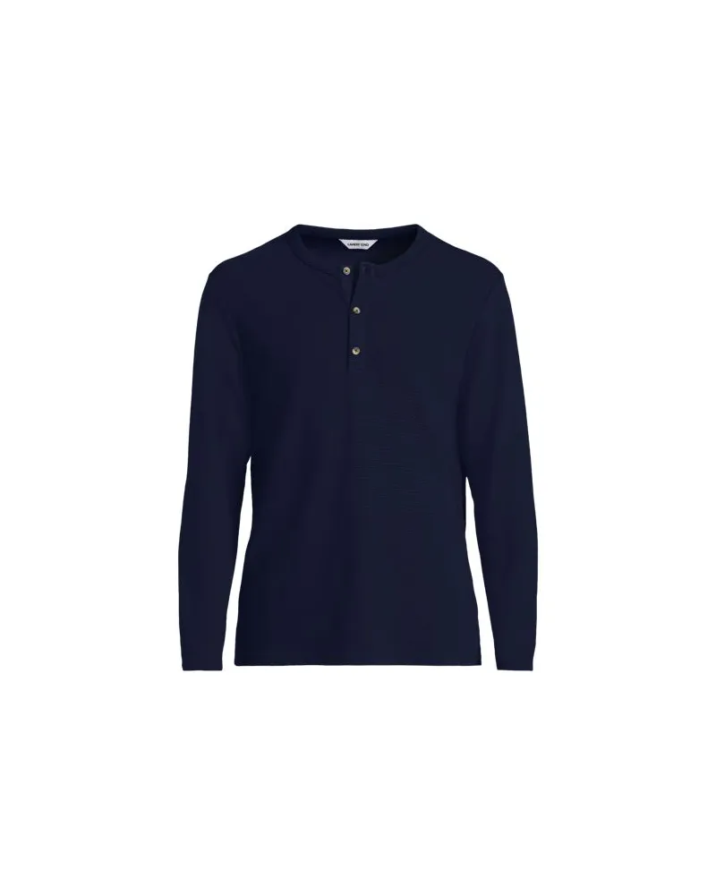 Lands' End Ottoman-Henleyshirt mit langen Ärmeln, Herren, Größe regular, Blau, Baumwolle/Polyester/Baumwoll-Mischung, by Blau